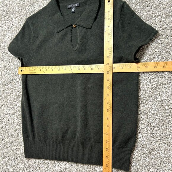 Anne Klein Women's Sz Medium Short Sleeve Knit Top Collar Dark Green - Picture 8 of 10